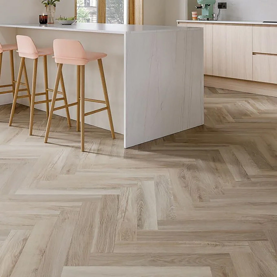 Polyflor Camaro Rigid Core PUR Herringbone Plank Waterside Oak RPQ4143