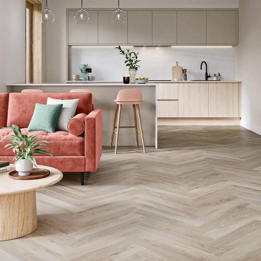 Polyflor Camaro Rigid Core PUR Herringbone Plank Waterside Oak RPQ4143
